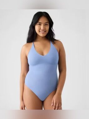 True & Co Slate Gray Lace Racerback V-Neck Bodysuit Bra Size L NWT